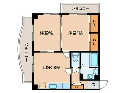ニシキグレイス浅野(2LDK/3階)の間取り写真