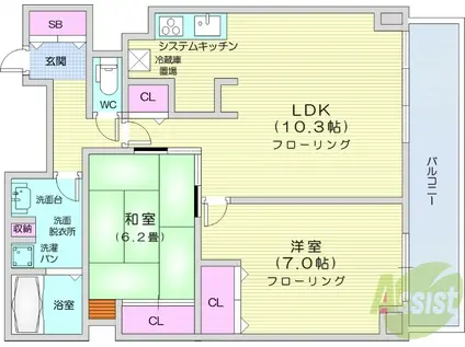 アップルタワーズ仙台(2LDK/27階)の間取り写真