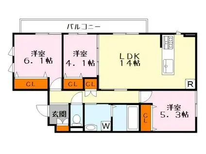 ビエノス綣(3LDK/3階)の間取り写真
