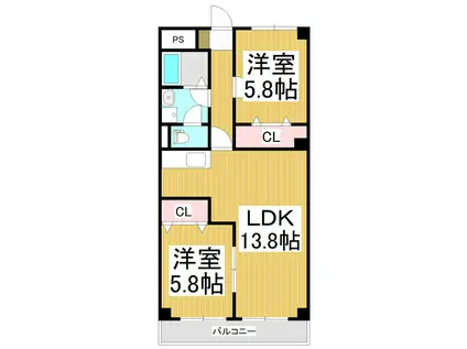 中御所グランバレー A館(2LDK/1階)の間取り写真