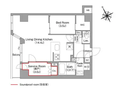 コンフォリア・リヴ平井MUTIO(1SLDK/1階)の間取り写真