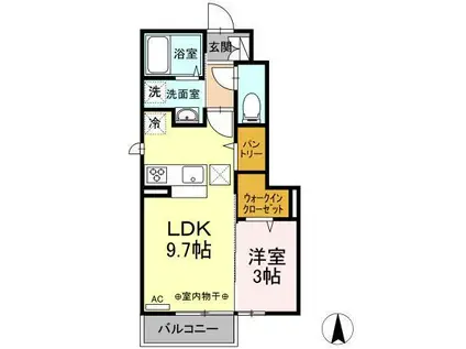 グラシアス オーB(1LDK/1階)の間取り写真