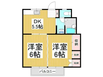 サンライズ桐(2DK/2階)の間取り写真