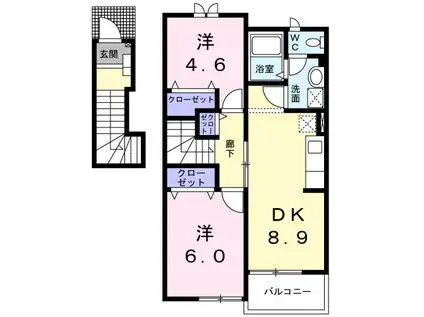 ヴィラサンライズ(2DK/2階)の間取り写真