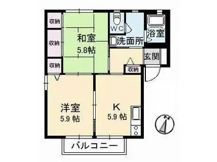 サリーレ太陽II B棟(2K/2階)の間取り写真