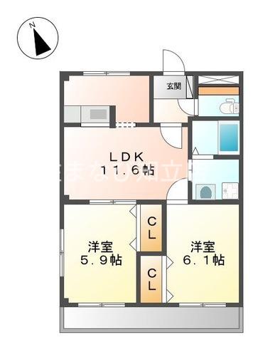メゾン・ド・エレガンス(2LDK/1階)の間取り写真