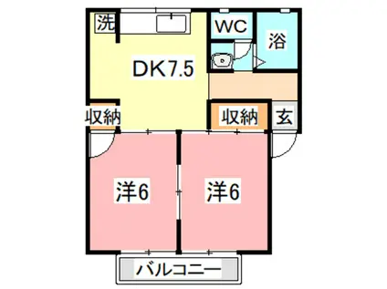 ドエル貝原(2DK/2階)の間取り写真