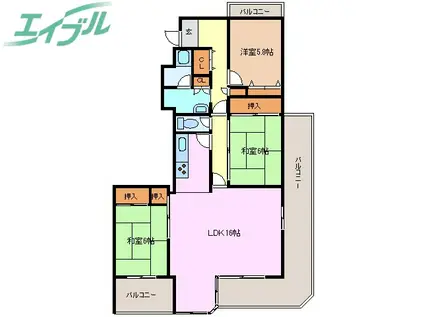 ロイヤル東海川原町(3LDK/8階)の間取り写真