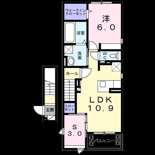 ラ ペ フランII(1LDK/2階)の間取り写真