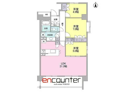 アンビエンテ経堂(3LDK/3階)の間取り写真