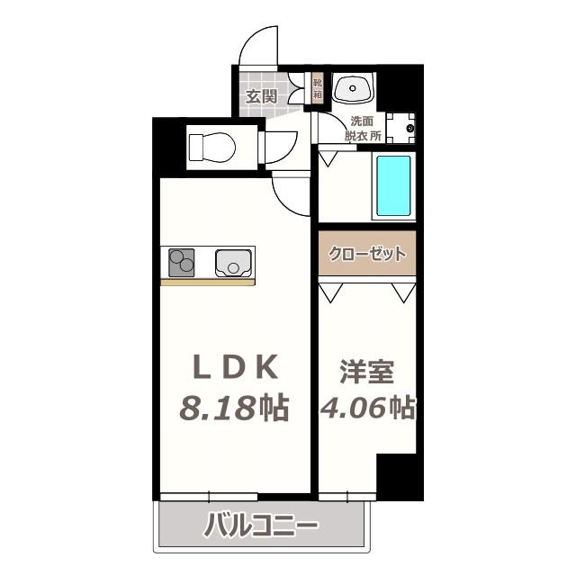 アクセル・カクエイ(1LDK/8階)の間取り写真
