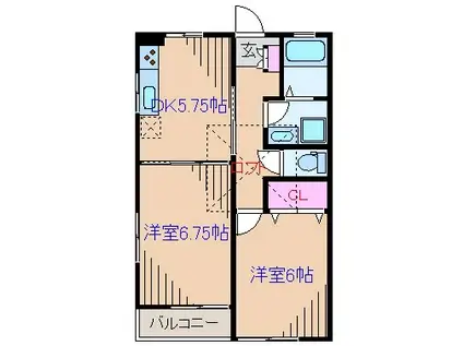 サンセットヤード(2DK/2階)の間取り写真