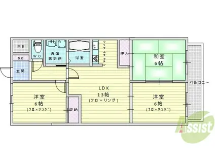 エクセレント千里丘(3LDK/4階)の間取り写真