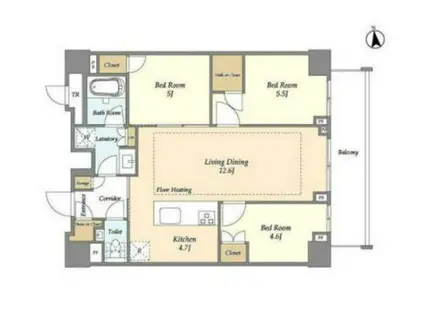 オアーゼ新宿市谷薬王寺(3LDK/5階)の間取り写真