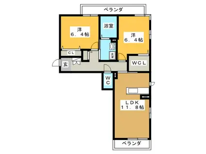 リオリエント花水木(2LDK/3階)の間取り写真