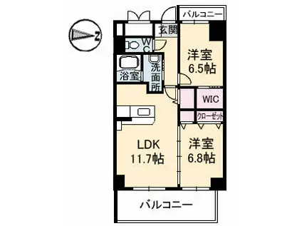 ヴィラージュ緑井(2LDK/6階)の間取り写真