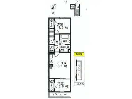 東庄レジデンス(2LDK/2階)の間取り写真