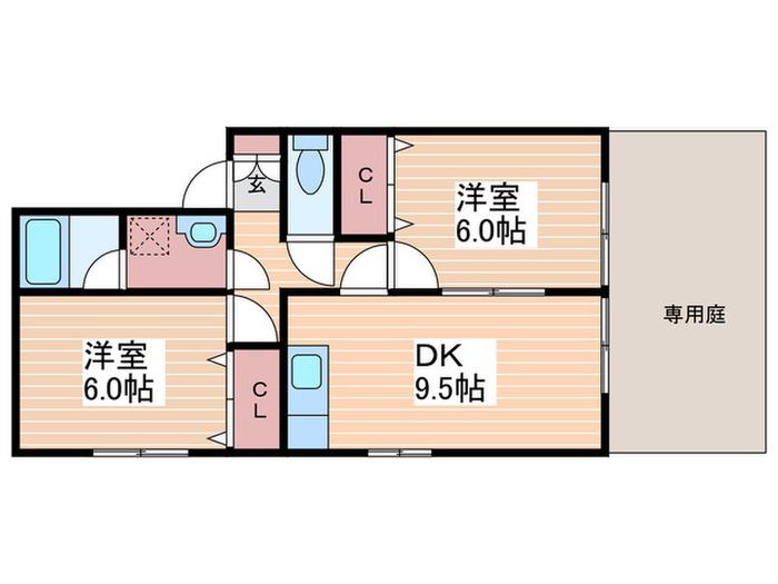 フォレスターリジェール(2DK/1階)の間取り写真