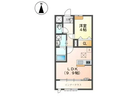 大治町花常アパート(1LDK/1階)の間取り写真