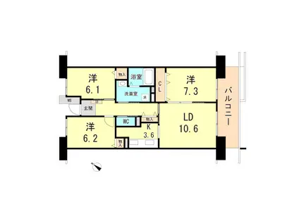 明石清水第2高層(3LDK/8階)の間取り写真