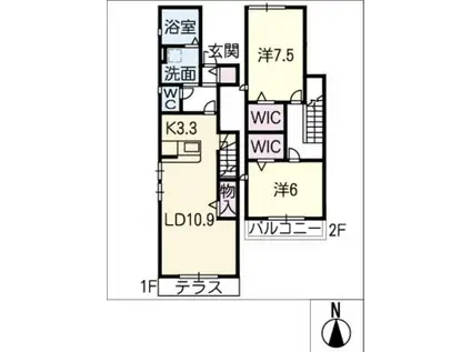 アンソレイエ(2LDK/2階)の間取り写真