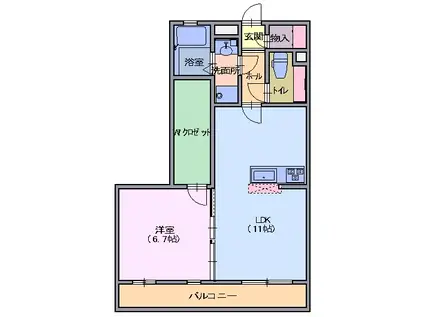 ブレイン鶴賀(1LDK/2階)の間取り写真