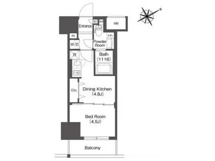 レフィールオーブ浅草橋(1DK/4階)の間取り写真