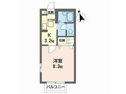 サニーヒル・薬師B(1K/1階)の間取り写真