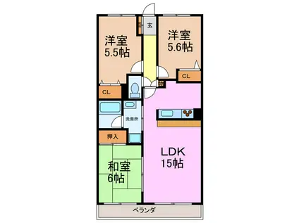 エアーシャトー六田(3LDK/2階)の間取り写真