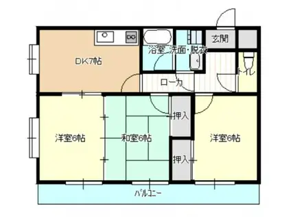 ハイコンスI(3DK/4階)の間取り写真