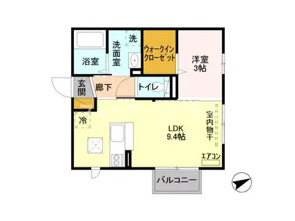 アパートメンツ備前掘(1LDK/1階)の間取り写真
