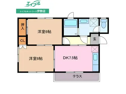 グランシャリオB棟(2DK/1階)の間取り写真