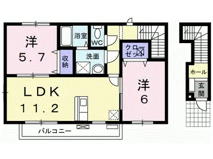 カモンドール杏B(2LDK/2階)の間取り写真