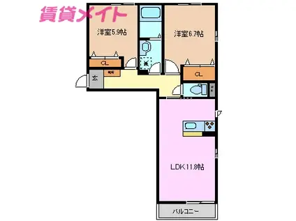 PREMIAS平町(2LDK/2階)の間取り写真