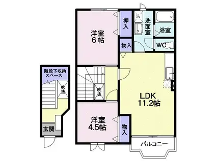 クレストール東山形B棟(2LDK/2階)の間取り写真
