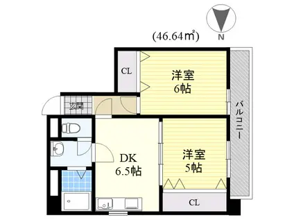 エクセルシオール城東(2DK/9階)の間取り写真