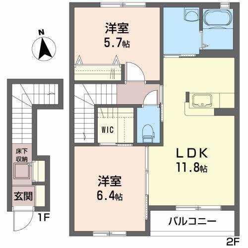 オレンジヒルズ成田A(2LDK/2階)の間取り写真