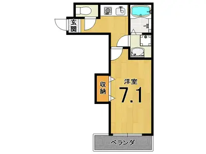 ペンドルトン高辻(1K/4階)の間取り写真