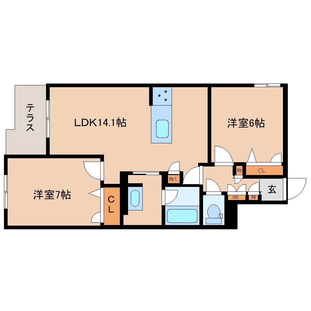 シャーメゾン 香芝 ワイケイ(2LDK/1階)の間取り写真