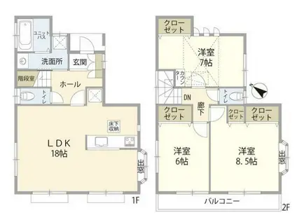 相模原市中央区東淵野辺5丁目(3LDK/1階)の間取り写真
