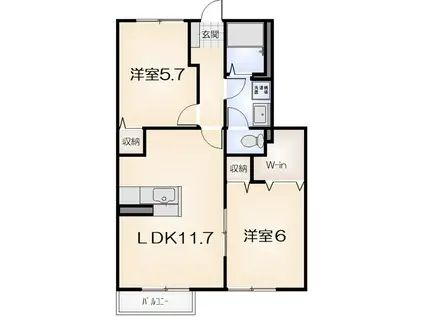 デュエル ミサキII C(2LDK/1階)の間取り写真