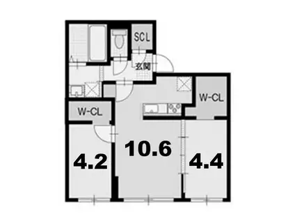 ラ・シュエットダジュール(2LDK/4階)の間取り写真