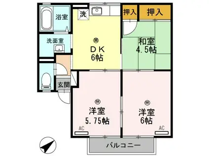 セジュール榎原II(3DK/2階)の間取り写真