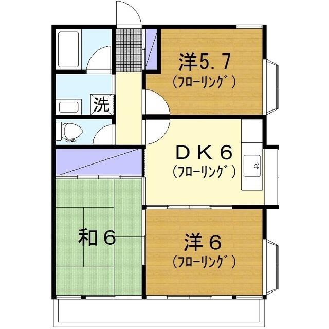 グリーンヒルDSL A棟(3DK/1階)の間取り写真