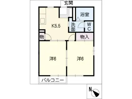 エルベA棟(2K/1階)の間取り写真