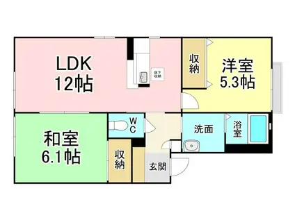 ディアスタウンB棟(2LDK/1階)の間取り写真