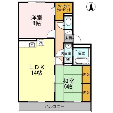 バティール西小森野 A棟(2LDK/3階)の間取り写真