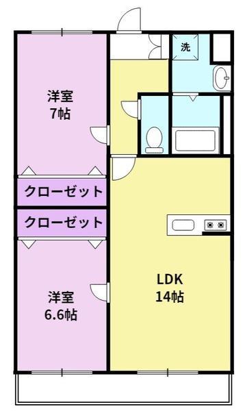 シェトワ(2LDK/2階)の間取り写真