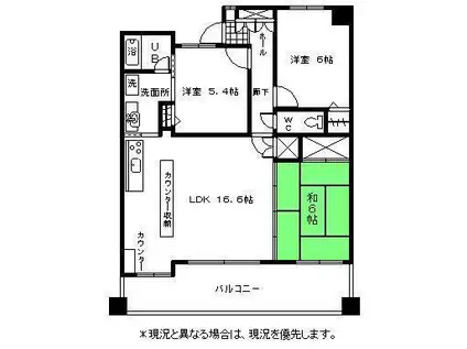 ポレスター山口駅通(3LDK/11階)の間取り写真