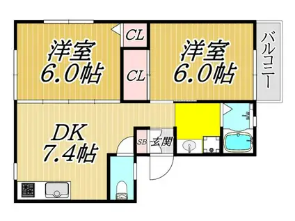 サンライズ立花ハイツ(2DK/2階)の間取り写真